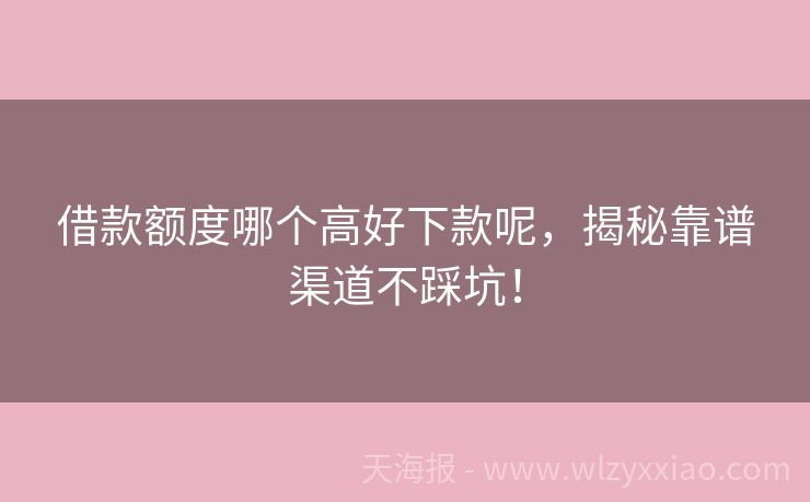 借款额度哪个高好下款呢，揭秘靠谱渠道不踩坑！