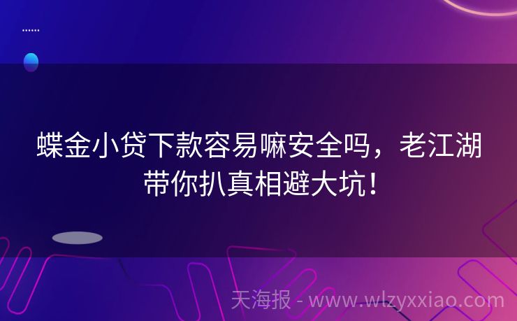蝶金小贷下款容易嘛安全吗，老江湖带你扒真相避大坑！