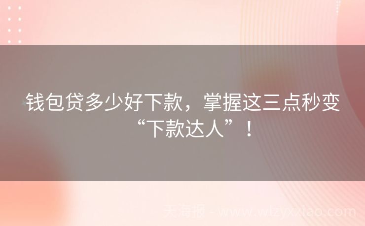 钱包贷多少好下款，掌握这三点秒变“下款达人”！