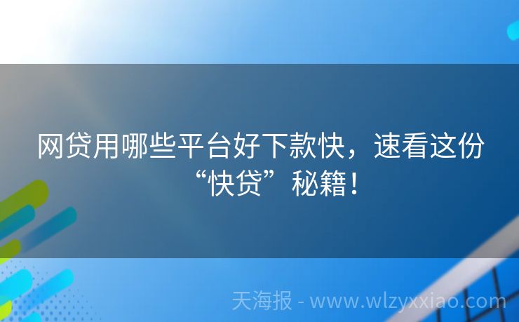 网贷用哪些平台好下款快，速看这份“快贷”秘籍！