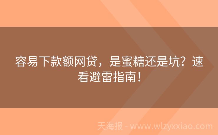 容易下款额网贷，是蜜糖还是坑？速看避雷指南！