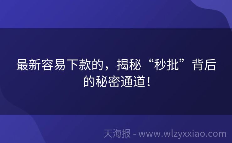 最新容易下款的，揭秘“秒批”背后的秘密通道！