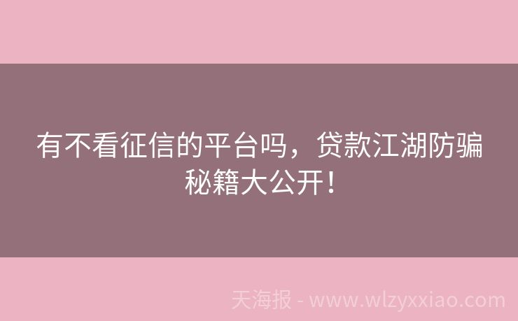 有不看征信的平台吗，贷款江湖防骗秘籍大公开！