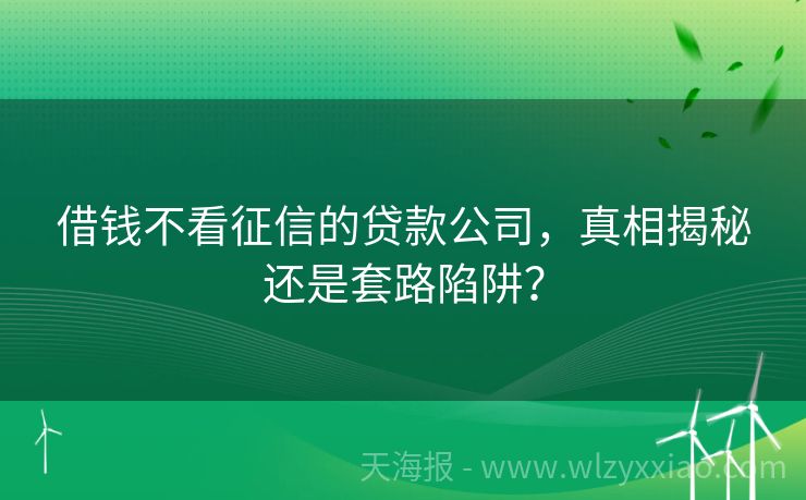 借钱不看征信的贷款公司，真相揭秘还是套路陷阱？