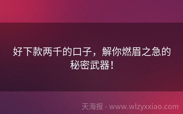 好下款两千的口子，解你燃眉之急的秘密武器！