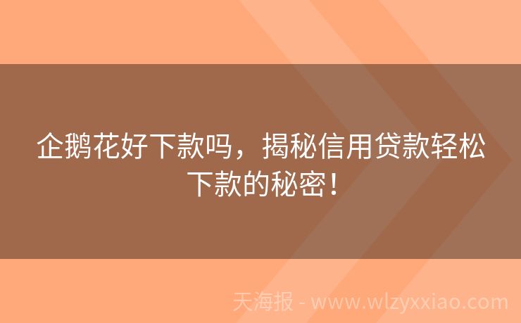 企鹅花好下款吗，揭秘信用贷款轻松下款的秘密！