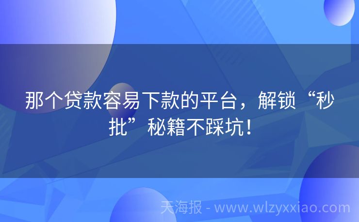 那个贷款容易下款的平台，解锁“秒批”秘籍不踩坑！
