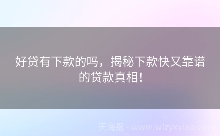 好贷有下款的吗，揭秘下款快又靠谱的贷款真相！