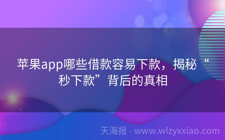 苹果app哪些借款容易下款，揭秘“秒下款”背后的真相