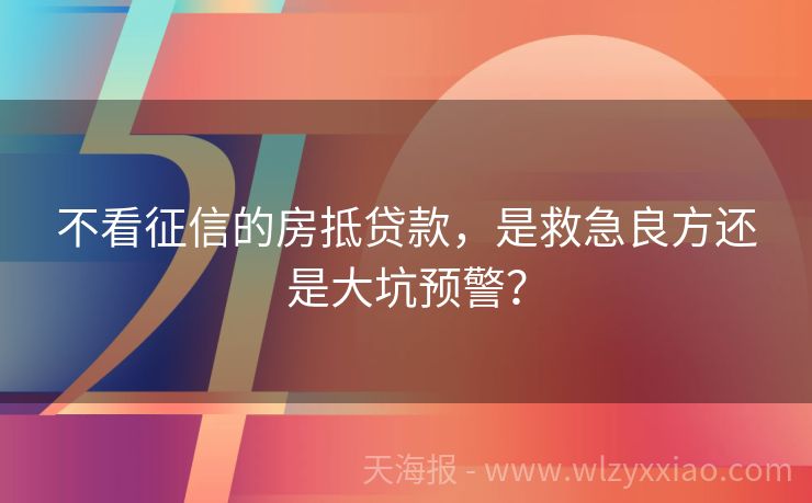 不看征信的房抵贷款，是救急良方还是大坑预警？