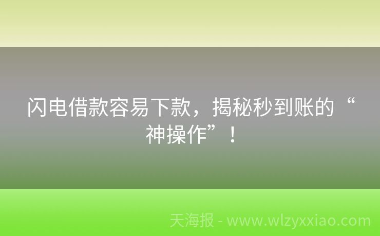 闪电借款容易下款，揭秘秒到账的“神操作”！
