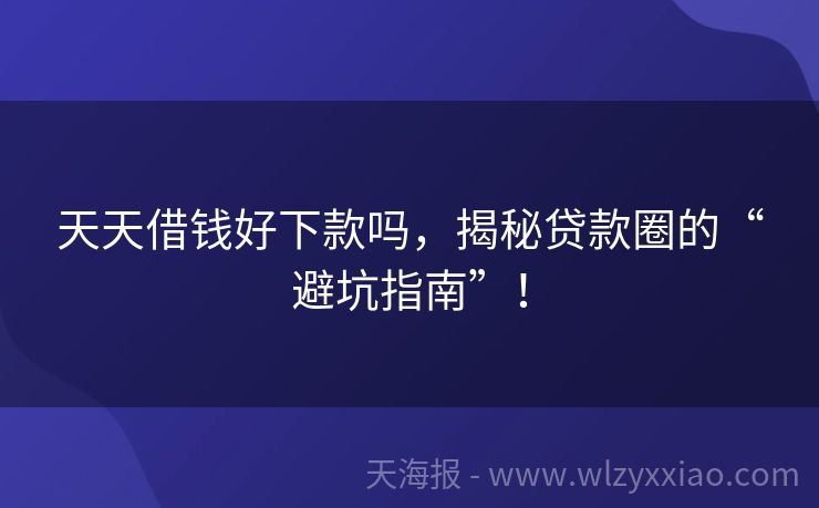 天天借钱好下款吗，揭秘贷款圈的“避坑指南”！
