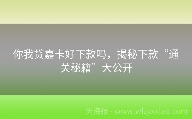 你我贷嘉卡好下款吗，揭秘下款“通关秘籍”大公开