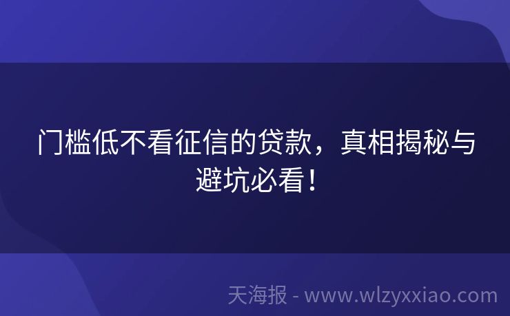 门槛低不看征信的贷款，真相揭秘与避坑必看！