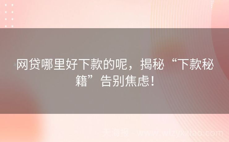 网贷哪里好下款的呢，揭秘“下款秘籍”告别焦虑！