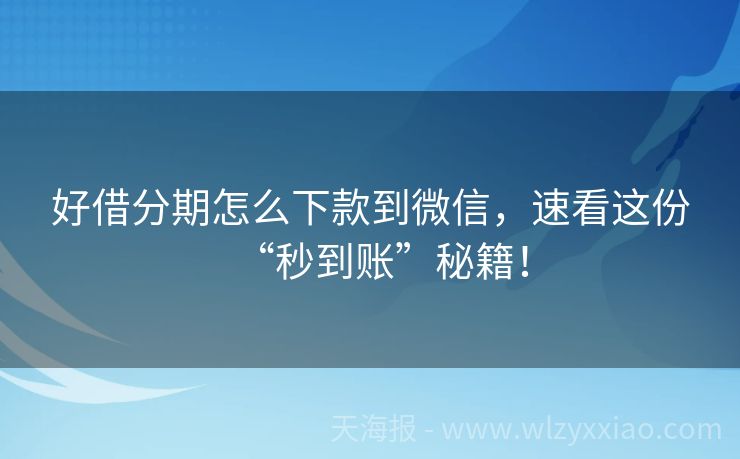 好借分期怎么下款到微信，速看这份“秒到账”秘籍！
