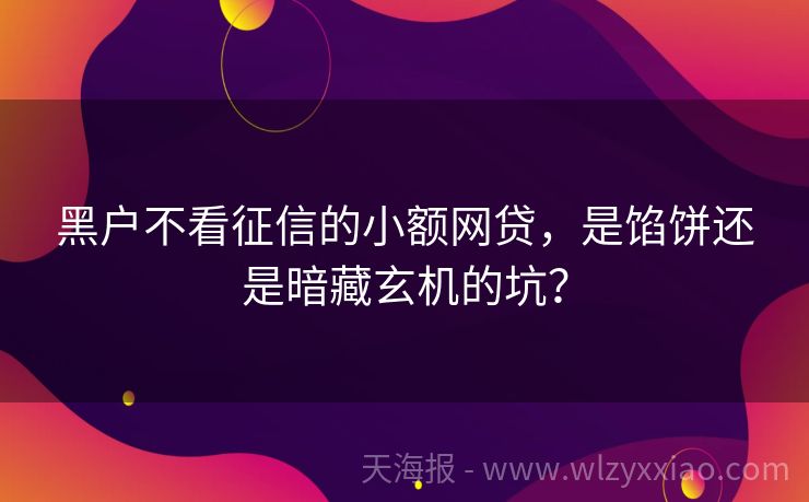 黑户不看征信的小额网贷，是馅饼还是暗藏玄机的坑？