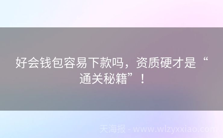 好会钱包容易下款吗，资质硬才是“通关秘籍”！