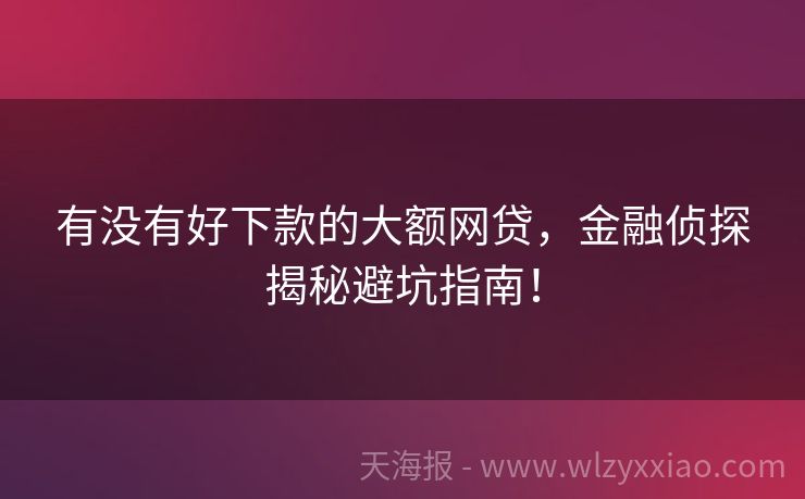 有没有好下款的大额网贷，金融侦探揭秘避坑指南！
