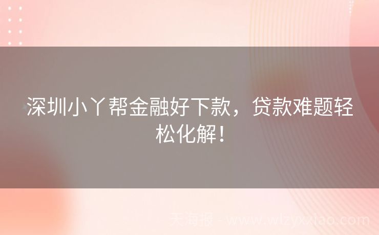 深圳小丫帮金融好下款，贷款难题轻松化解！