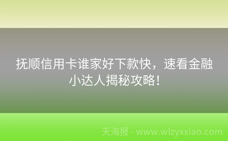 抚顺信用卡谁家好下款快，速看金融小达人揭秘攻略！