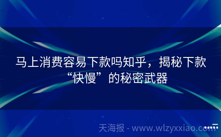 马上消费容易下款吗知乎，揭秘下款“快慢”的秘密武器