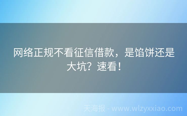 网络正规不看征信借款，是馅饼还是大坑？速看！