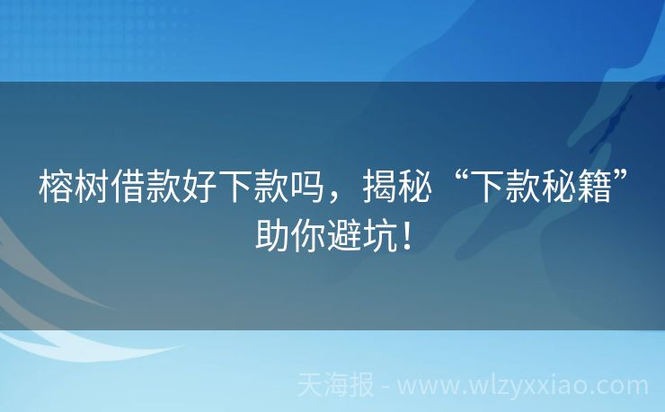 榕树借款好下款吗，揭秘“下款秘籍”助你避坑！