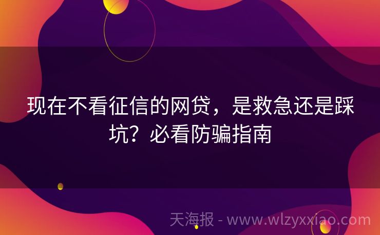 现在不看征信的网贷，是救急还是踩坑？必看防骗指南