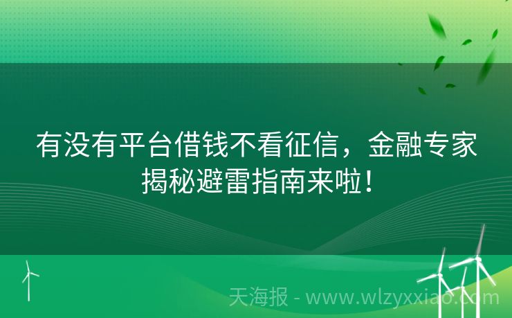 有没有平台借钱不看征信，金融专家揭秘避雷指南来啦！