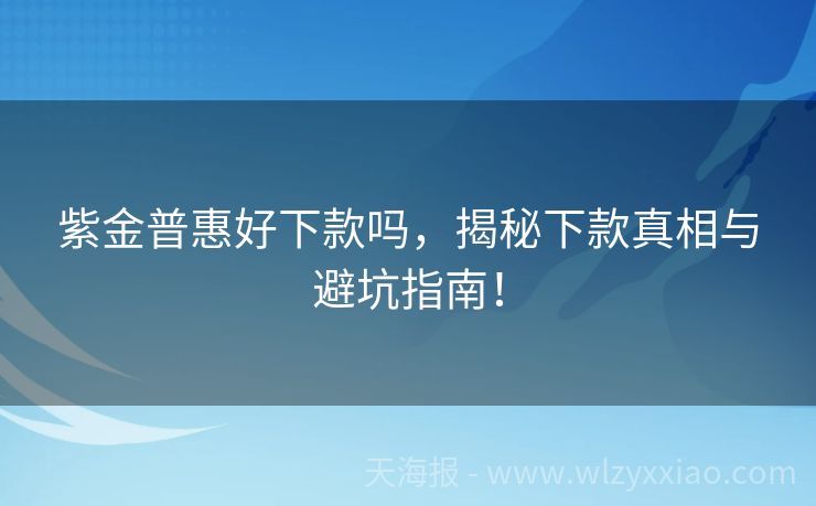 紫金普惠好下款吗，揭秘下款真相与避坑指南！
