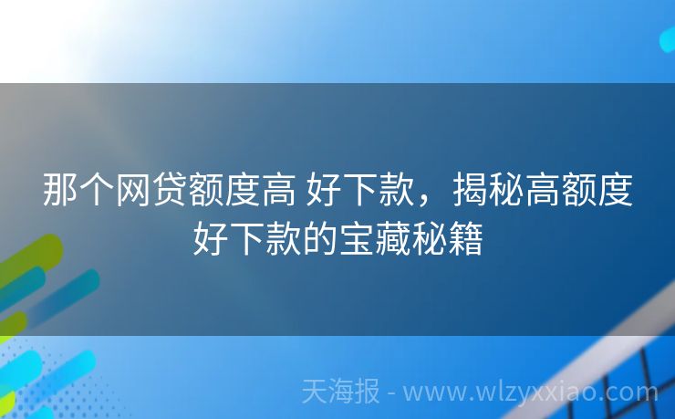 那个网贷额度高 好下款，揭秘高额度好下款的宝藏秘籍
