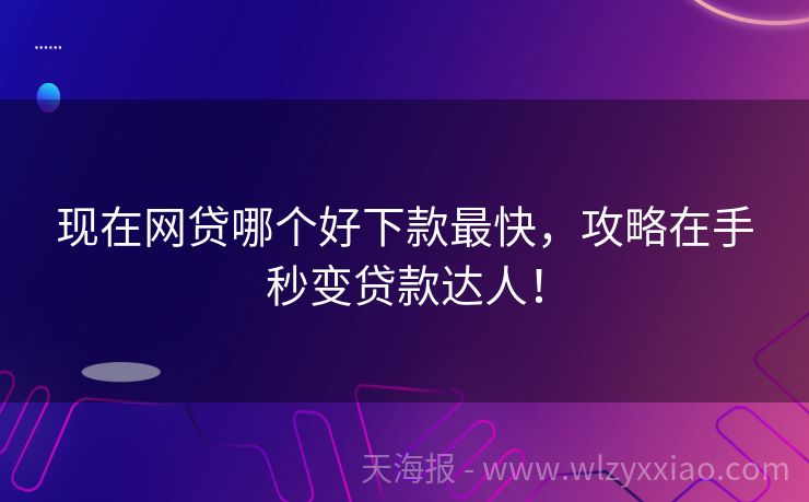 现在网贷哪个好下款最快，攻略在手秒变贷款达人！