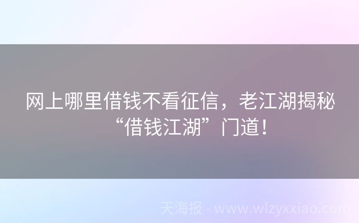 网上哪里借钱不看征信，老江湖揭秘“借钱江湖”门道！