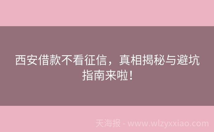 西安借款不看征信，真相揭秘与避坑指南来啦！