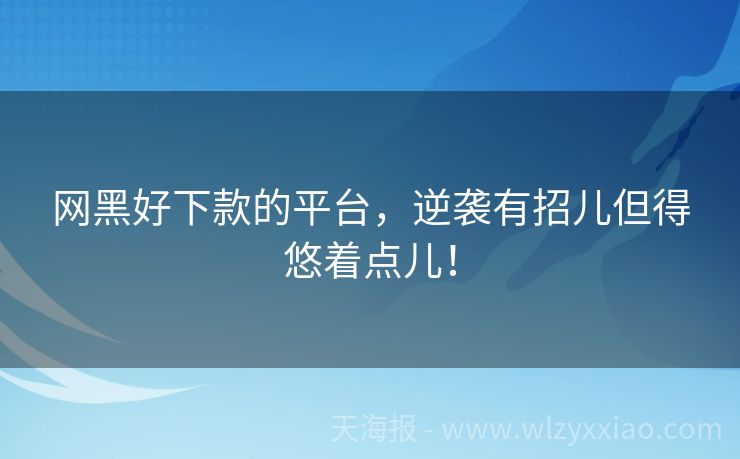 网黑好下款的平台，逆袭有招儿但得悠着点儿！
