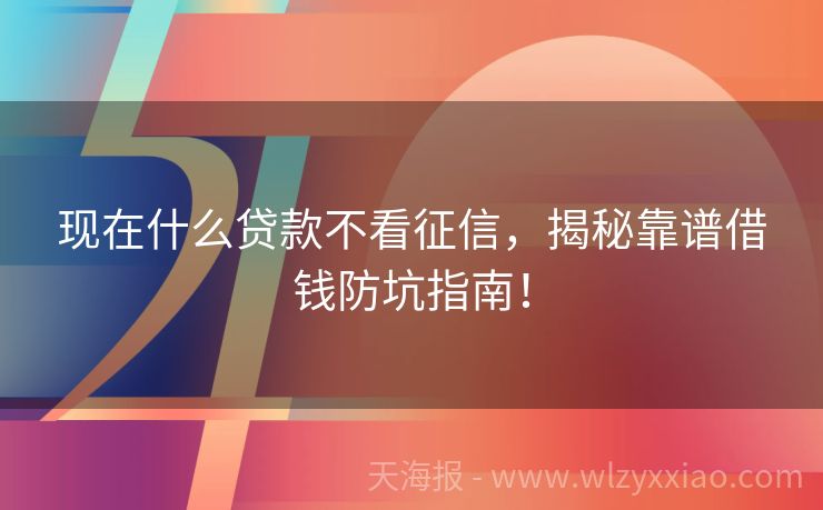 现在什么贷款不看征信，揭秘靠谱借钱防坑指南！