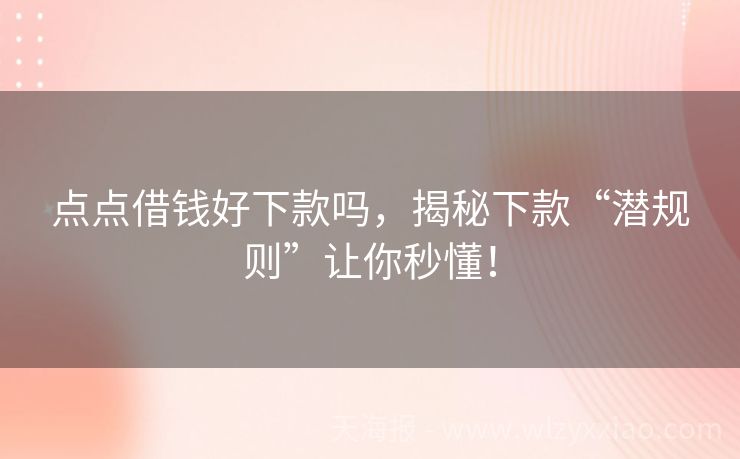 点点借钱好下款吗，揭秘下款“潜规则”让你秒懂！