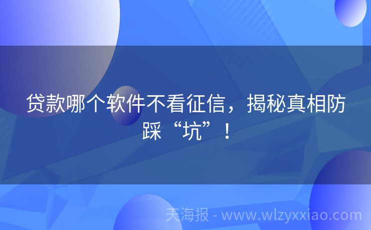 贷款哪个软件不看征信，揭秘真相防踩“坑”！