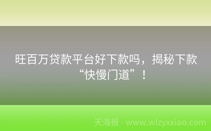 旺百万贷款平台好下款吗，揭秘下款“快慢门道”！