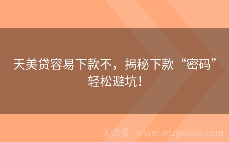 天美贷容易下款不，揭秘下款“密码”轻松避坑！