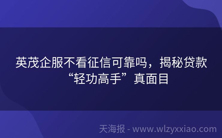 英茂企服不看征信可靠吗，揭秘贷款“轻功高手”真面目