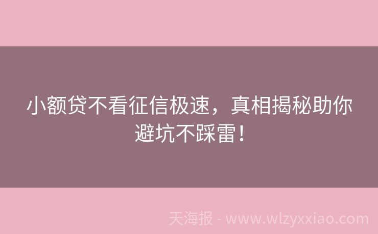 小额贷不看征信极速，真相揭秘助你避坑不踩雷！