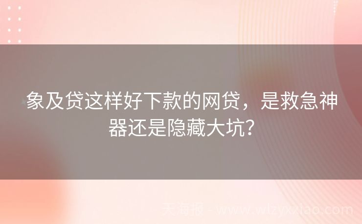 象及贷这样好下款的网贷，是救急神器还是隐藏大坑？