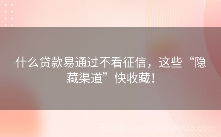 什么贷款易通过不看征信，这些“隐藏渠道”快收藏！