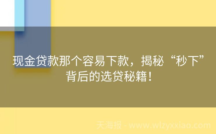 现金贷款那个容易下款，揭秘“秒下”背后的选贷秘籍！