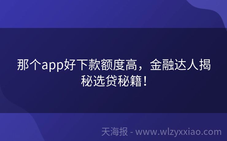 那个app好下款额度高，金融达人揭秘选贷秘籍！
