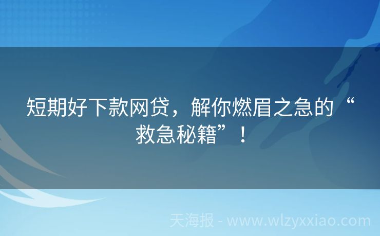 短期好下款网贷，解你燃眉之急的“救急秘籍”！