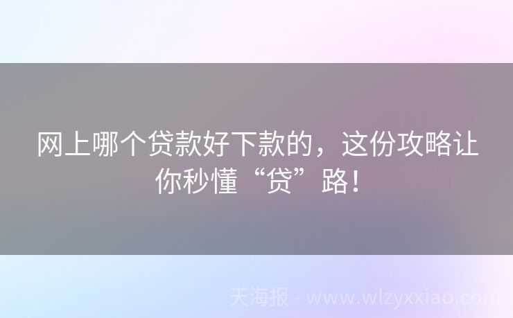 网上哪个贷款好下款的，这份攻略让你秒懂“贷”路！