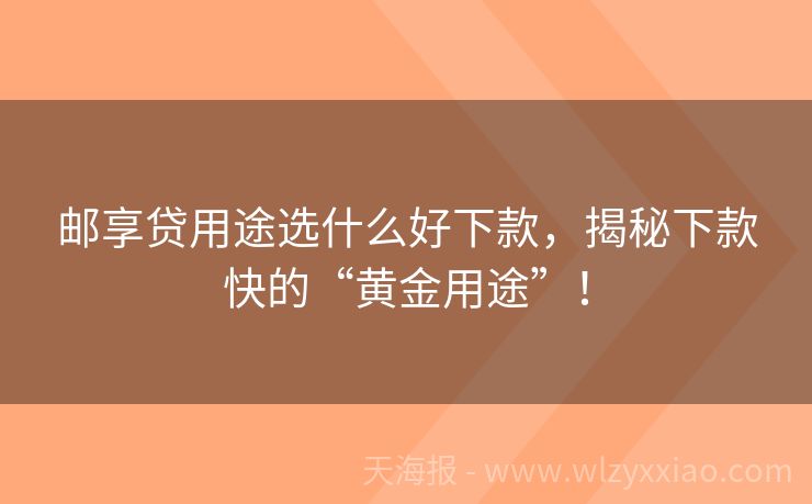 邮享贷用途选什么好下款，揭秘下款快的“黄金用途”！